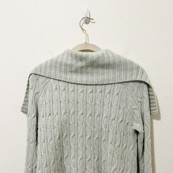 [St. John] Mint Green Open Front Chunky Cable Knit Cardigan Sweater Sz Petite P - Picture 4 of 9